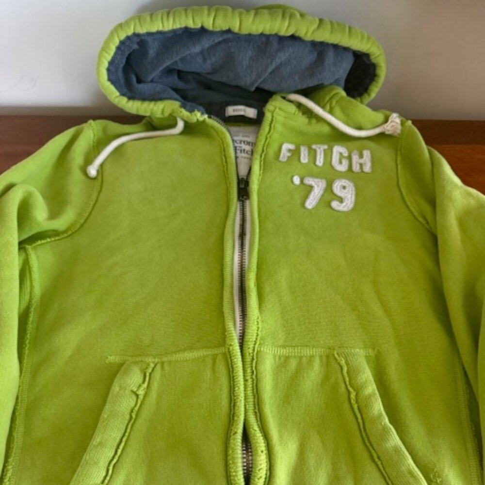 Vintage Abercrombie & Fitch Men's FullZip Muscle Hoodie Sz Large Rare Green, Y2K